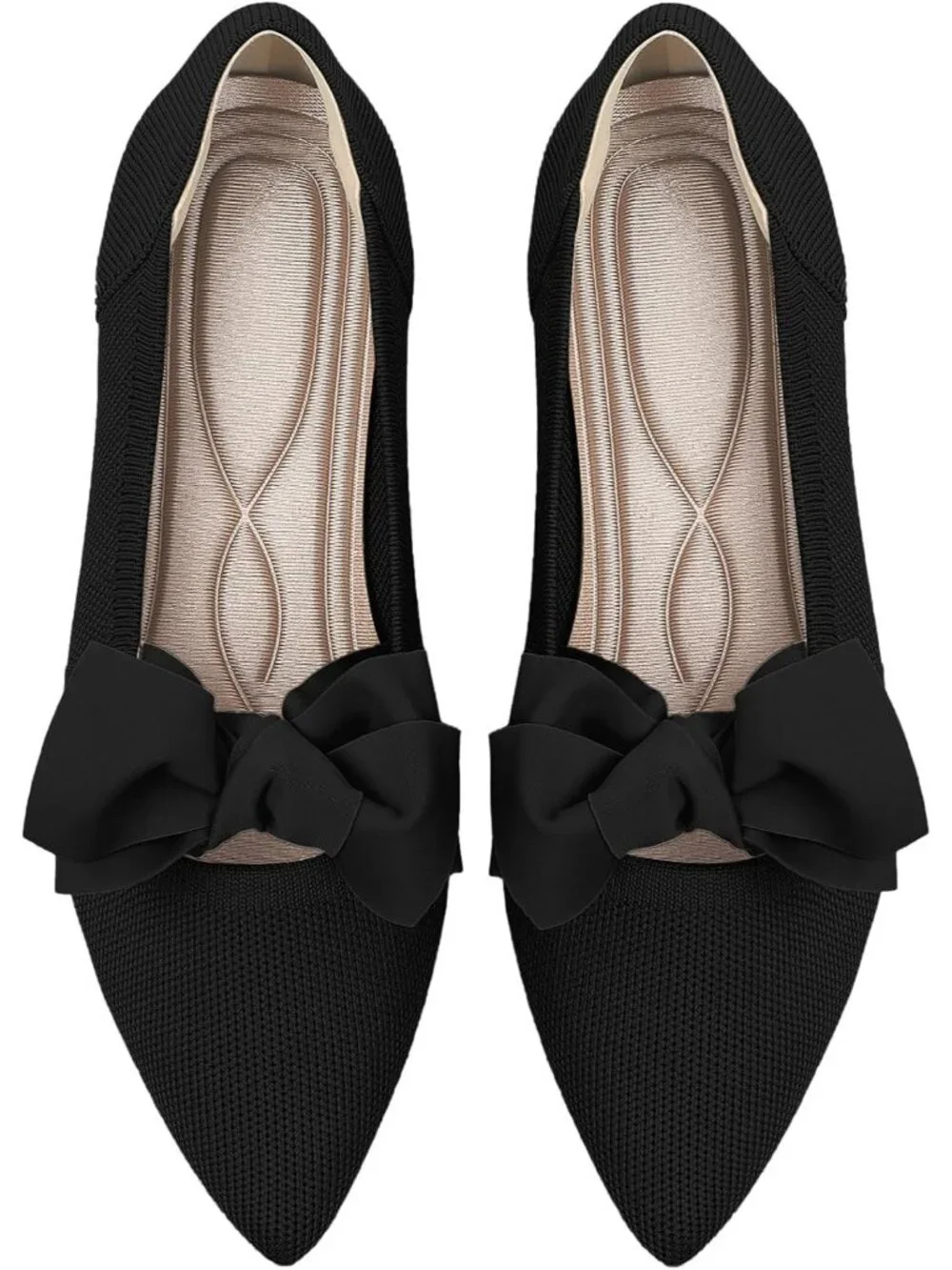 Women's Dark Black Mary Jane Shoes Pointed Toe Ballet Flats Dressy Comfortable